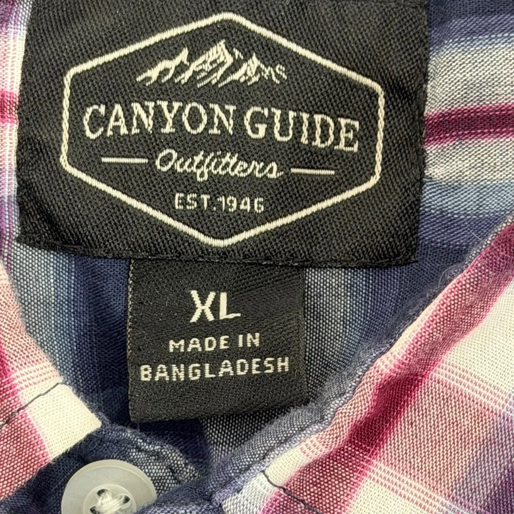 Canyon Guide Outfitters Mens XL Blue Red Plaid Western Snap Shirt Short Sleeve